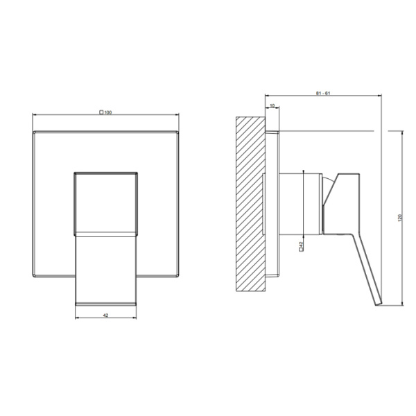 GESSI RETTANGOLO K Смеситель встраиваемый, однорычажный, внешняя часть, цвет Brushed Brass PVD 