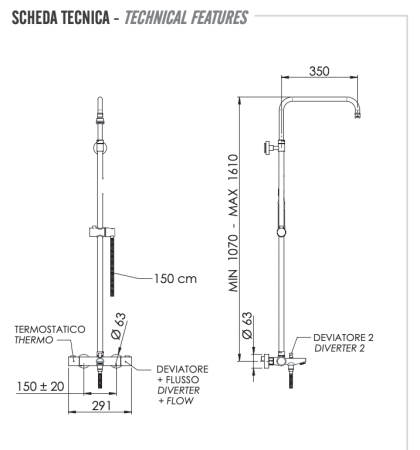 Душевая система термостатическая с изливом Remer Elegance EQ34ASSDNO, черный матовый 