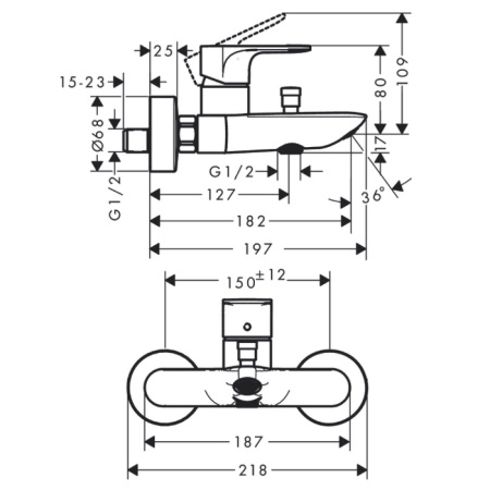 HG Rebris E Смеситель для ванны, внеш.монтаж, цвет матовый черный 