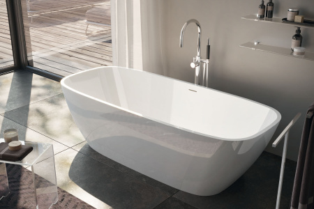 Gruppo Treesse Brio Ванна отдельностоящая 170х72х56 см из искусственного камня, донный клапан белый, ванна цвет белый глянец 