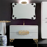 Eurolegno Glamour Комплект мебели, с белой раковиной, зеркалом, ножками, светильником, 120см, Цвет: белый/золото