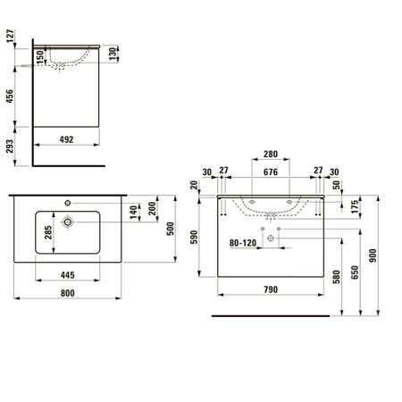 Laufen Pro S Комплект, раковина и база 800х500х610 мм, с 1 отв под смеситель,с 2 ящиками с мех. push-and-pull, белый матовый 