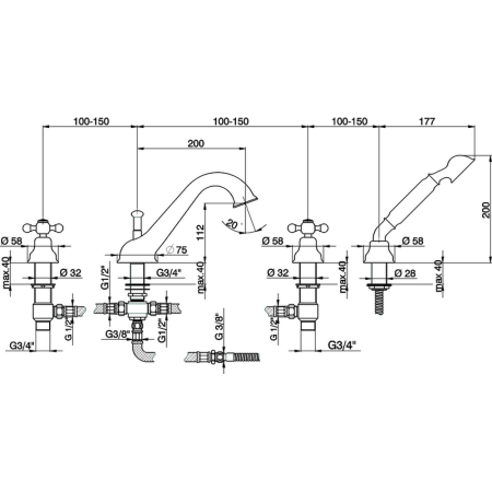 CISAL Arcana Ceramic Смеситель на борт ванны на 4 отверстия, цвет хром 