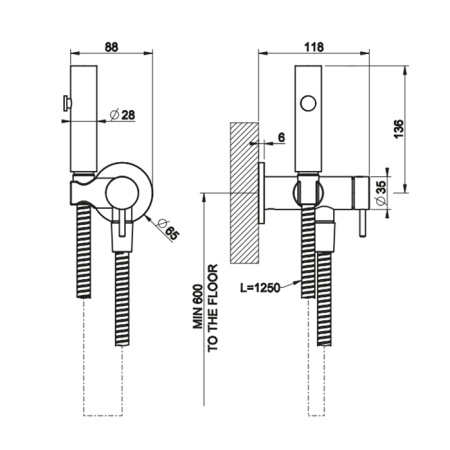 Gessi Cono GESSI ELEGANZA Гигиенический душ с наст. держ. со смесителем,с подводом воды и шлангом 1250 мм., цвет: Black Metal Br. PVD 