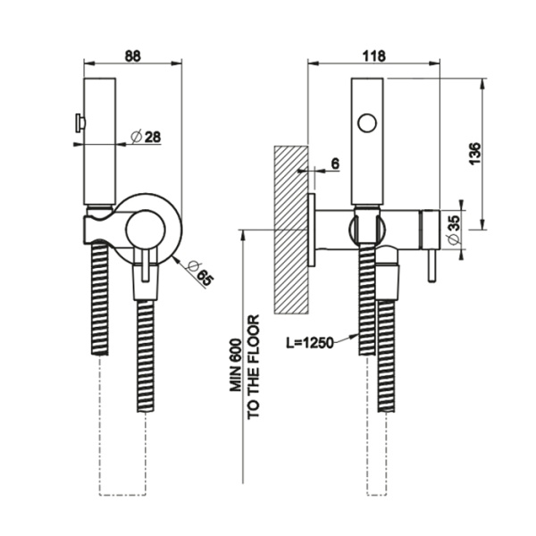 Gessi Cono GESSI ELEGANZA Гигиенический душ с наст. держ. запорным краном,с подводом воды и шлангом 1250 мм., цвет: Finox Br. Nickel 
