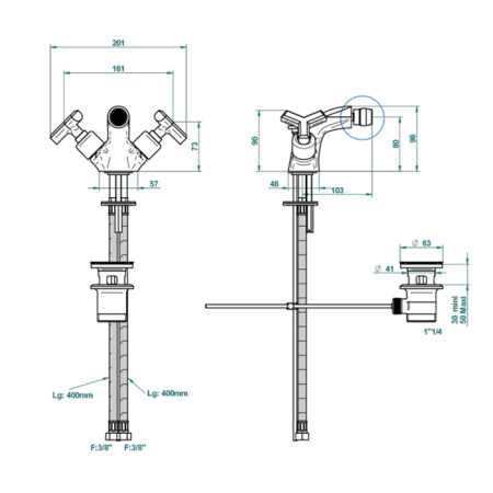 THG LES ONDES Смеситель для биде на 1 отверстие, двухвентильный, с донным клапаном, цвет Matt nickel 