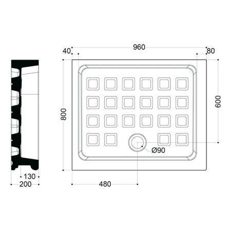 KERASAN Retro поддон прямоугольный 80х96см DX, диаметр слива 90, цвет белый 