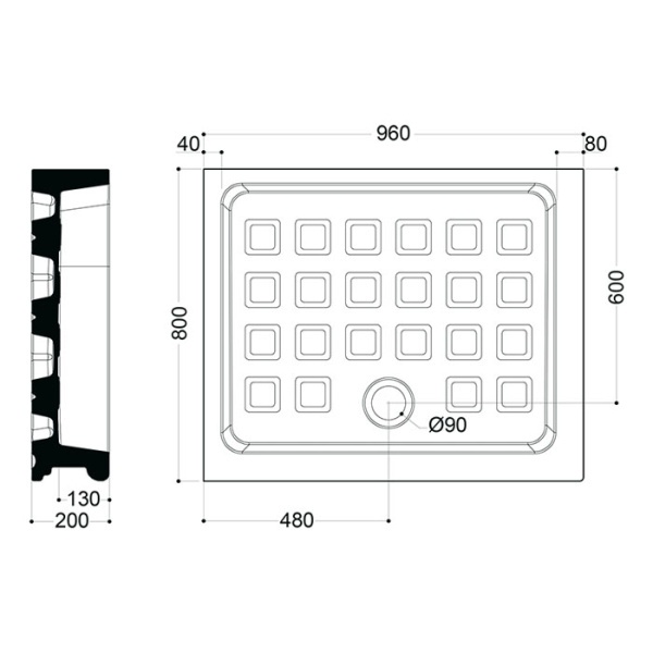 KERASAN Retro поддон прямоугольный 80х96см DX, диаметр слива 90, цвет белый 