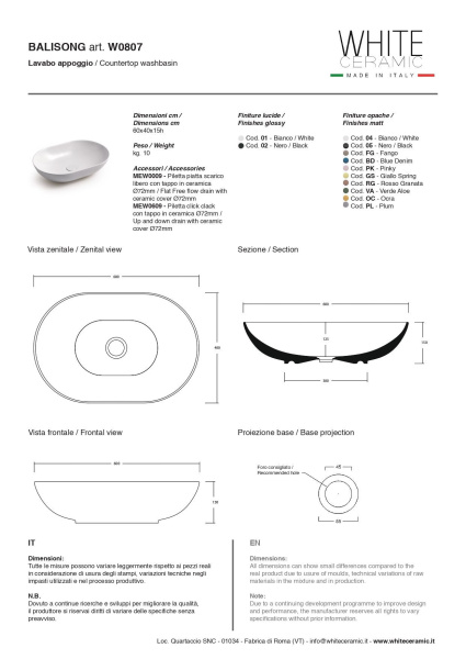 White Ceramic Balisong, накладная овальная раковина 60x40x15h см, цвет белый глянцевый 