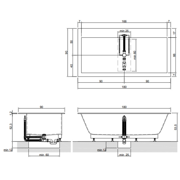 Antonio Lupi Biblio Ванна встраиваемая 180х90х53.5 см, с донным клапаном (хром), сифоном и гибким шлангом, мат-л: Corian, цвет: белый 