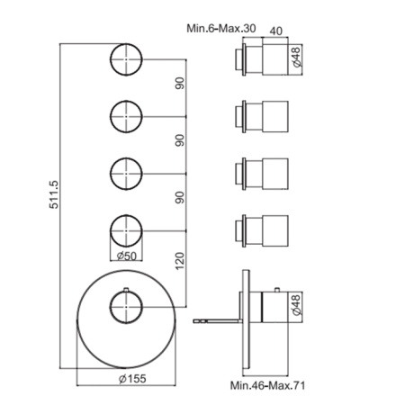 FIMA|Carlo Frattini Внутренняя часть встраиваемого термостатического смесителя для душа, 4 источника 