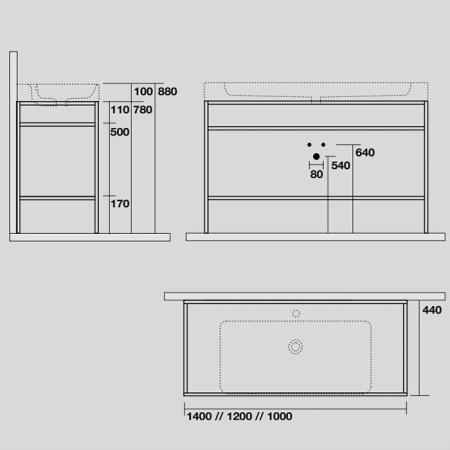 KERASAN Cento раковина подвесная/накладная 140х45см c 1отв под смеситель, цвет белый 