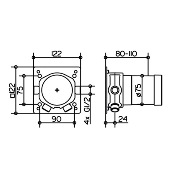 Keuco IXMO Внутренний блок Для термостата встроенный, C промывочным модулем, соединительная резьба: G 1/2, Mонтажная глубина: 80, 110 мм цвет: 