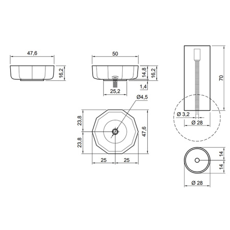ANTONIO LUPI OPALE Раковина декагональная Ø500х160 мм., для установки на столешницу или пьедестал, с самотёчн донным клап, Cristalmood, цвет Petrolio 