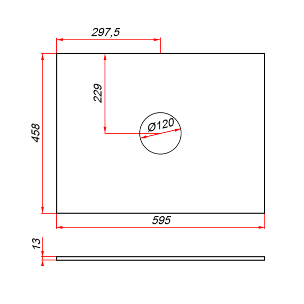 Столешница пластик Компакт-плита 13 мм белая,1 вырез, (с наметками под 1 вырез), 595х458 мм 