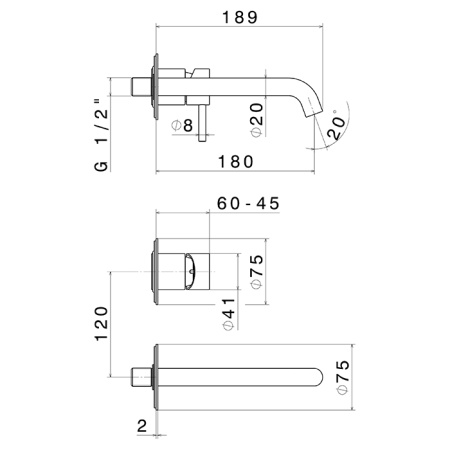 Newform X-Steel 316 Внешняя часть смесителя настеного монтажа для раковины без донного клапана,  цвет:  PVD brushed copper bronze 