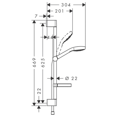 HG Croma Seleсt S Душевой набор: штанга 650mm, ручной душ 110, 3jet (Rain, IntenseRain, Turbo Rain), мыльница, шланг, цвет: белый/хром 