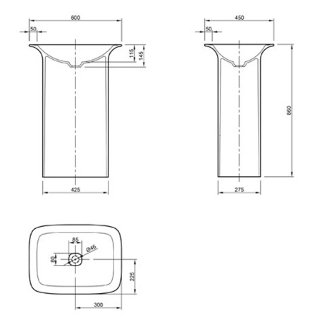 KNIEF Glam Раковина отдельностоящая  60х45х86 cm, выпуск в пол, цвет белый матовый (СПЕЦЦЕНА со склада!) 
