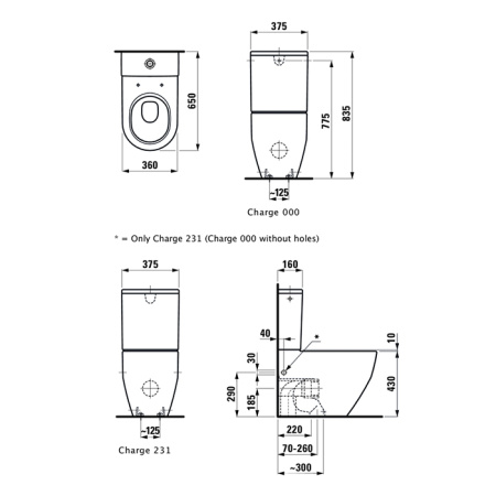 Laufen Pro Унитаз моноблок приставной комбинированный 650х360х440 мм, боков отверст. для нижней подводки,для бачка 82995.3/5, цвет белый 