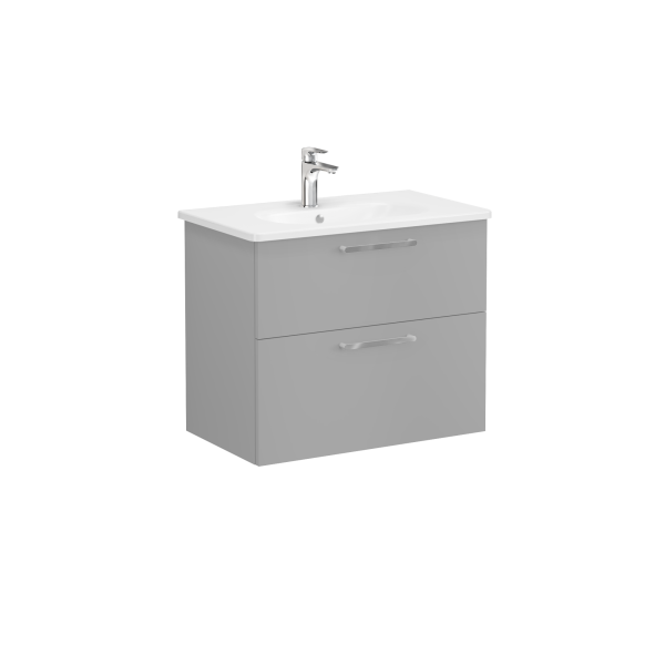 Тумба Root 80 см с квадратной раковиной, 2 ящика, матовый серый камень 