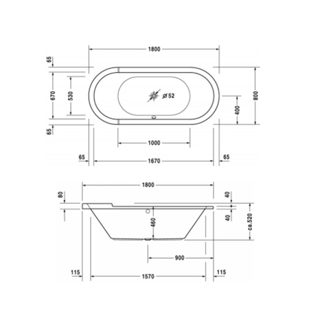 Duravit Starck Ванна 1800х800 мм, аквриловая встраиваемая, с  двумя наклонами для спины. 