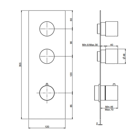 FIMA|Carlo Frattini Spillo Steel Смеситель для душа встроенный, термостатический, 2 запорных вентиля, внешняя часть, цвет INOX 