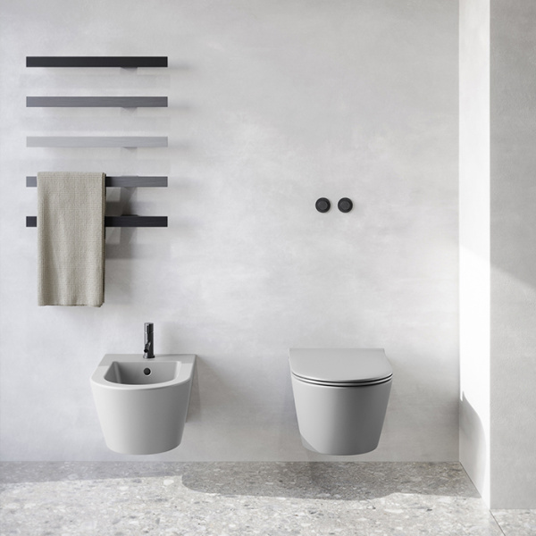 Catalano Zero Унитаз подвесной 55x35, безободковый, смыв Tornado, покрытие Twinglaze+, без крепежа, цвет Cemento Satinato 