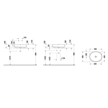Duravit Balcoon Раковина накладнаяа 550x450 мм, DuraShield защита от микробов и грязи, без перелива, с д/к с керамикой, белая сатин матовая (Спеццена) 