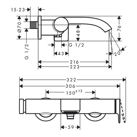 HANSGROHE VIVENIS Смеситель для ванны настенный, однорычажный, цвет белый матовый 