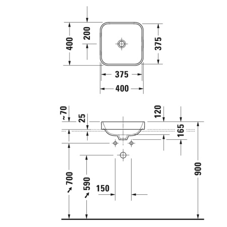 Duravit Happy D.2 Plus Раковина квадратная 400мм, без перелива,с выпуском с керамической крышкой, покр WonderGliss, цвет Anthracite matt/белый 