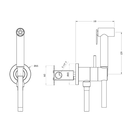 HUBER Shower Гигиенический душ со шлангом 120 см,вывод с держателем и встроенный прогрессивный картридж, цвет никель полированный 