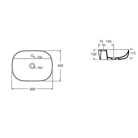 AZZURRA ELEGANCE SOFT раковина накладная 60х45х115см с  1  отв. под смеситель , цвет белый 