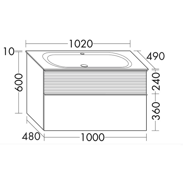 Burgbad Fiumo База с раковиной с 1 отв под смес 1020х490х610 мм , верхний ящик в цвете FOT45, нижний ящик и база цвет F3959, ручка G0223 
