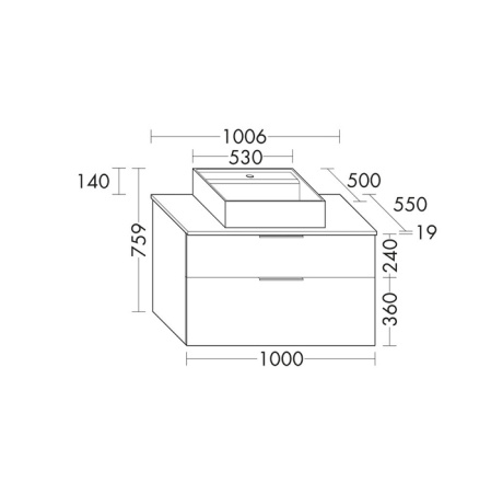 BURGBAD Eqio  Комплект мебели 1000х550х600 мм с крам.умыв. квадратным, цвет белый, с 1 отв под смес., 2 ящика, ручки G0252, цвет мебели F2010 