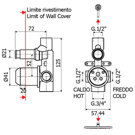 Plumberia Selection IXO Внутренняя часть встраиваемого смесителя для душа на 2 вых.с кнопочн. девиатором, диам.35мм, бел.матов. 