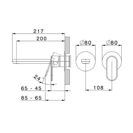 %Смеситель однорычажный для раковины из стены,излив 200 мм,внешняя часть, цвет черный матовый 