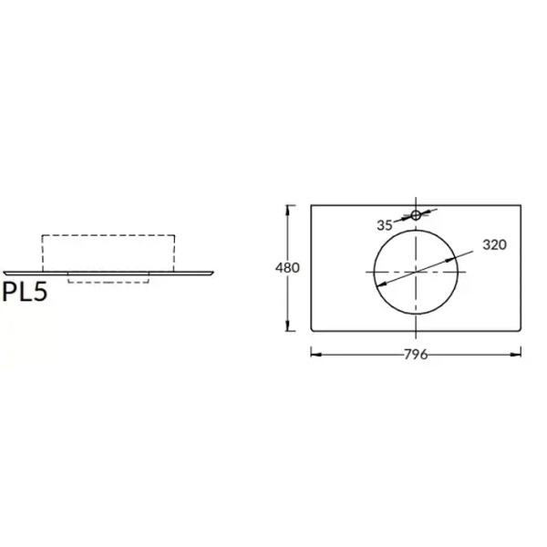 Kerama Marazzi Столешница из керамогранита для накладных раковин Фондамента 80, серая 