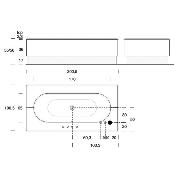 VITAGE milldue edition Four Seasons Основание для отдельностоящей ванны 2150х1300х580 мм., цоколь полированная сталь, цвет глянцевый Bianco 