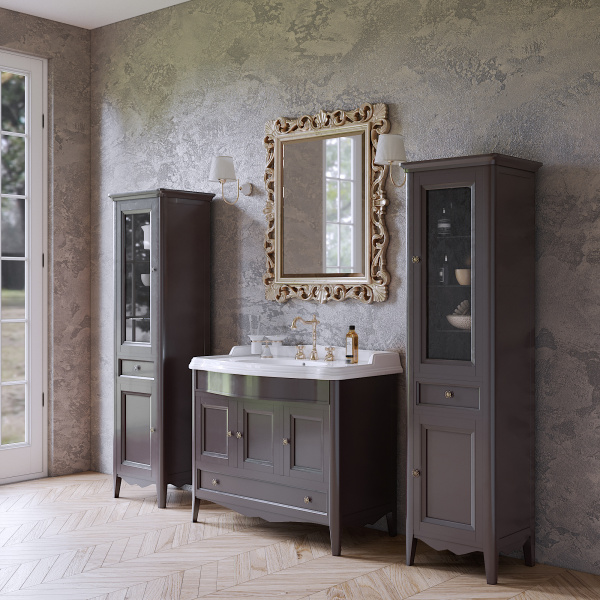 TW Veronica, База с раковиной Simas AR874bi*1 105*56см, с 1отв., 3 расп. дв. и 1ящик, доводч. Blum, ручки: Riflesso бронза, цвет: GRIDGIO 