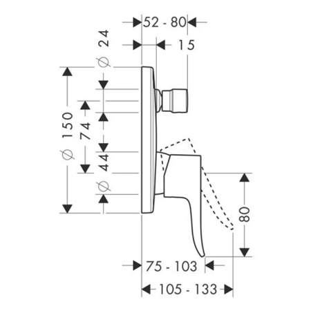 HG Metris Смеситель для ванны, встраиваемый, переключатель вакумный, внешняя часть, цвет: хром 