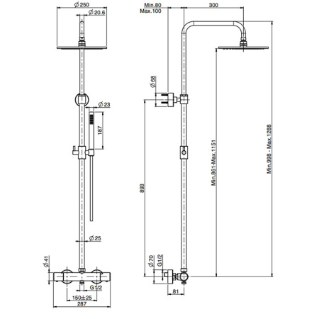 Fima Carlo Frattini Colonne doccia Душевая стойка, верхний душ 25см., с термостатическим смесителем Spillo Tech, держателем и ручным душем, цвет: хром 