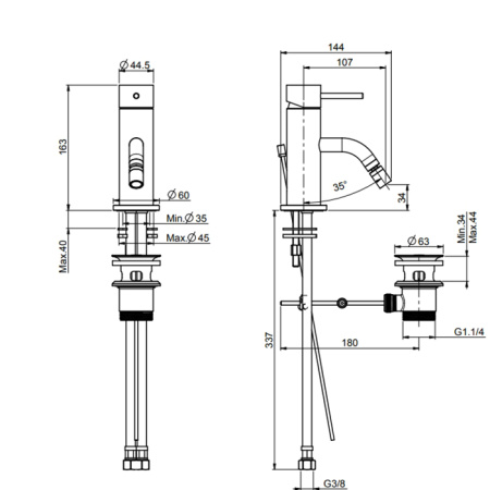 FIMA|Carlo Frattini Spillo-up Смеситель для биде, ручка "XS", с донным клапаном , цвет хром 