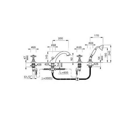 Nicolazzi P.m. Blanc Смеситель на борт ванны на 4 отв, с ручным душем, ручки белая керамика, цвет: тёмная бронза 