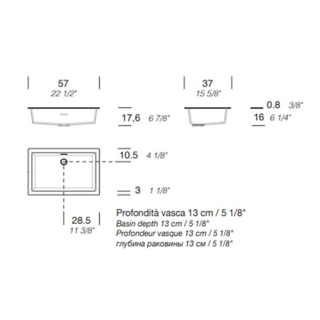 MILLDUE  Раковина  NET 54.37, встраиваемая сверху,  из CERAMILUX ,57х37х0,8 см, без отв для смесителя, цвет белый матовый 