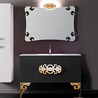 Eurolegno Glamour Комплект мебели, с белой раковиной, зеркалом, ножками, светильником, 120см, Цвет: черный/белый/золото