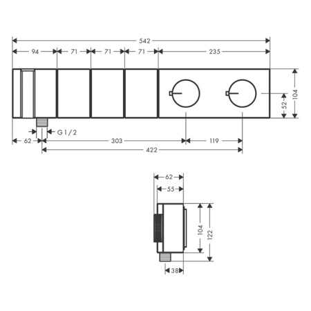 AX Edge Встраиваемый термостат для душа 540/100, на 3 источника с ручным душем (внешняя часть), цвет: полир. красное золото 