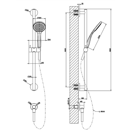 Gessi Emporio Emporio shower Штанга в комплекте с душевой лейкой, шланг 1,50 м и вывод воды, цвет: Black XL 