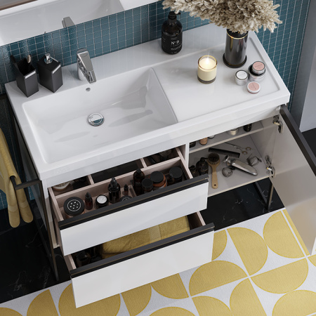 Roca DOMI Тумба подвесная 985x453x515 мм. для раковины 1000 мм, с 2 ящ. и 1 дверкой, левый, белый глянец (только для 7.3270.M.B00.4 - импорт) 