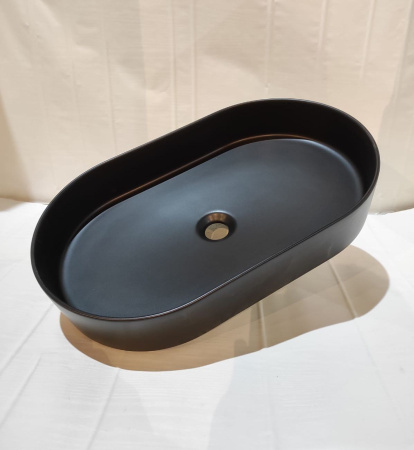 White Ceramic Blade, накладная овальная раковина 60x36x12h см, цвет черный матовый 