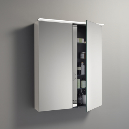 BURGBAD Eqio Зеркальный шкаф с гориз светодиод подсв.900х800х170 мм,2 зерк двери с обоих сторон, стекл полки.выкл.подсв умывальника 